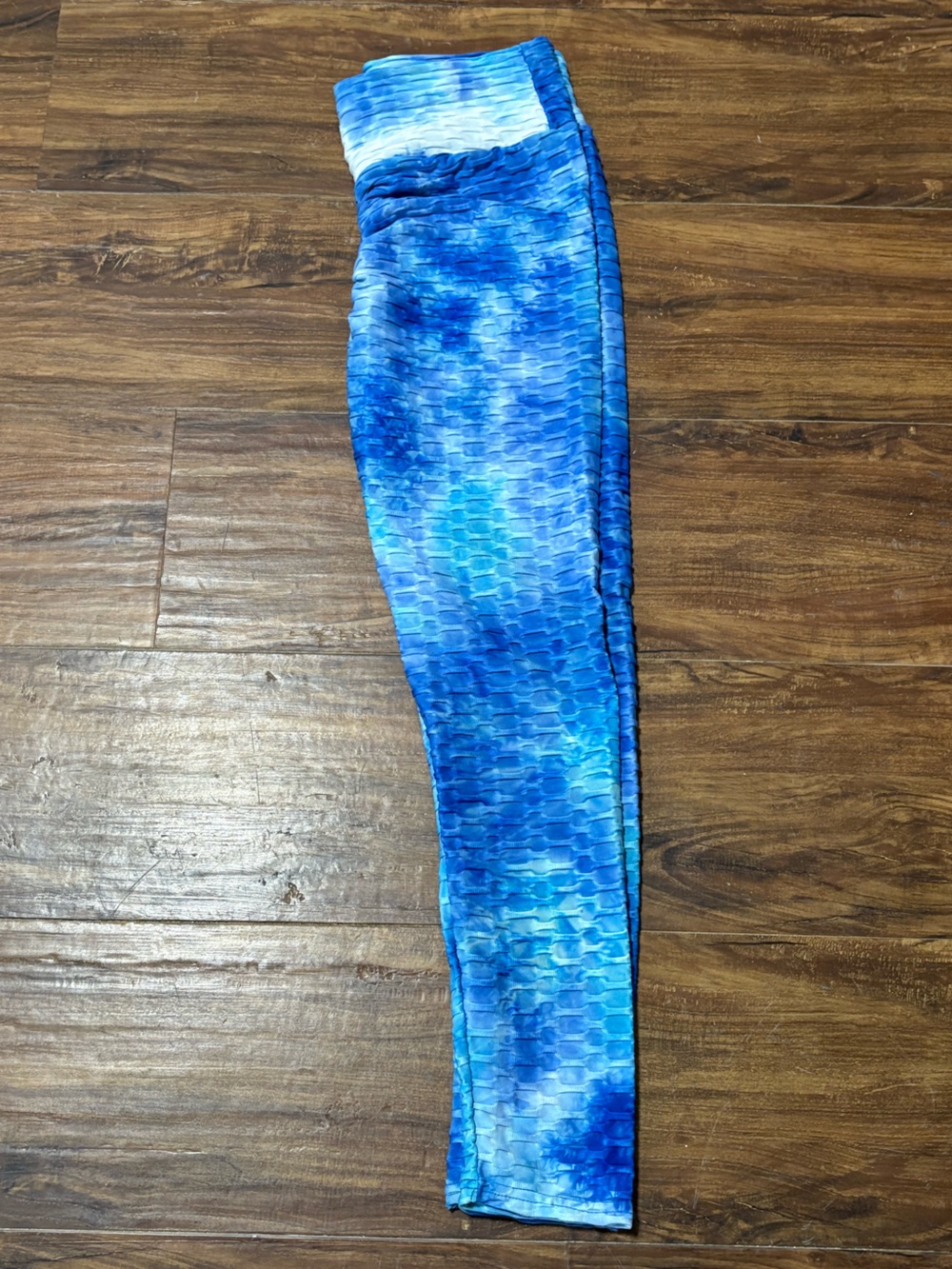 Blue Textured Butt Lift Leggings